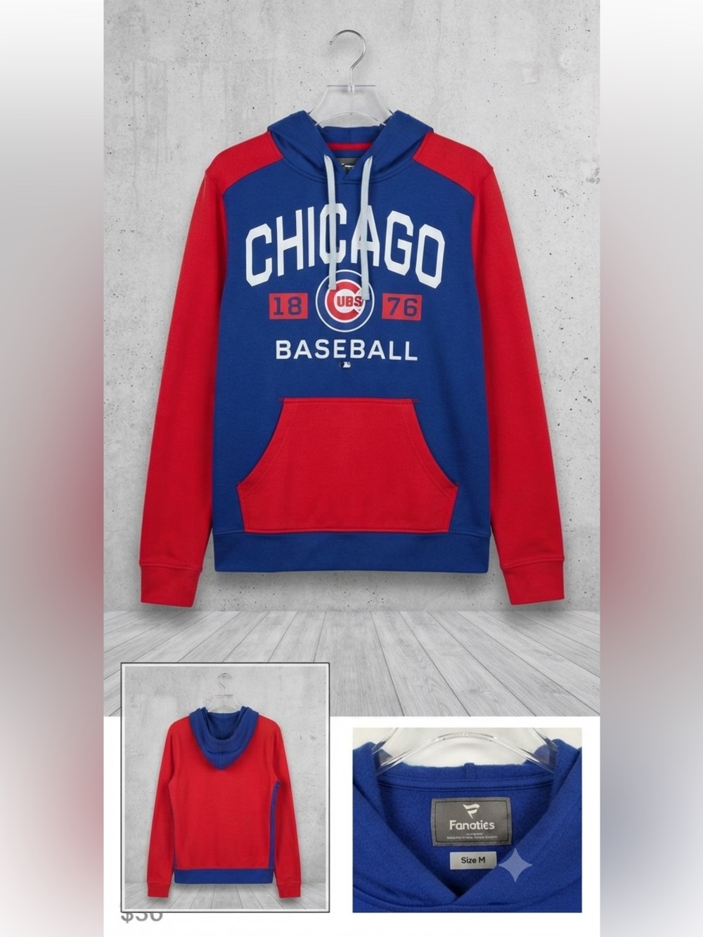 Chicago Cubs Red & Blue Colorblock Hoodie Sweatshirt by Fanatics Size Medium MLB